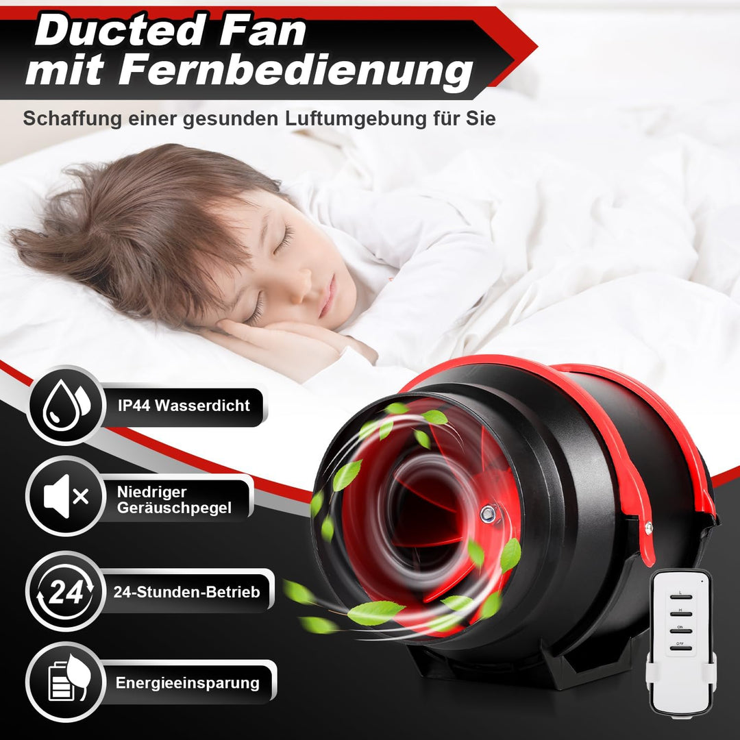 Rauchabzug Rohrventilator 150mm, Inline-Kanalventilator mit Fernsteuerung, 220V Leise Rohrlüfter, 54