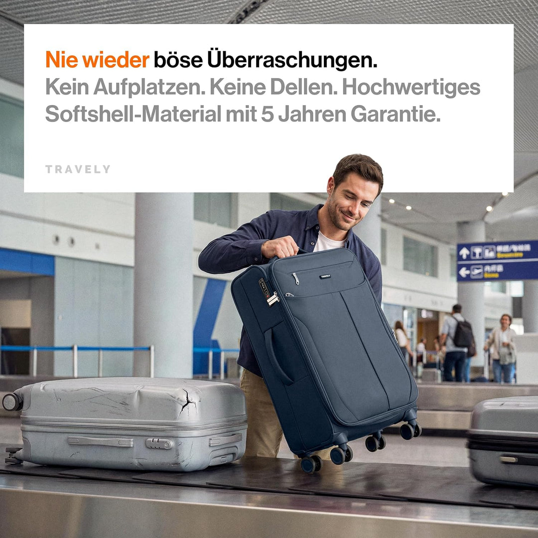 Travely Stoffkoffer L - Koffer mittelgross mit 4 Rollen und TSA Zahlenschloss - weichter Weichschale