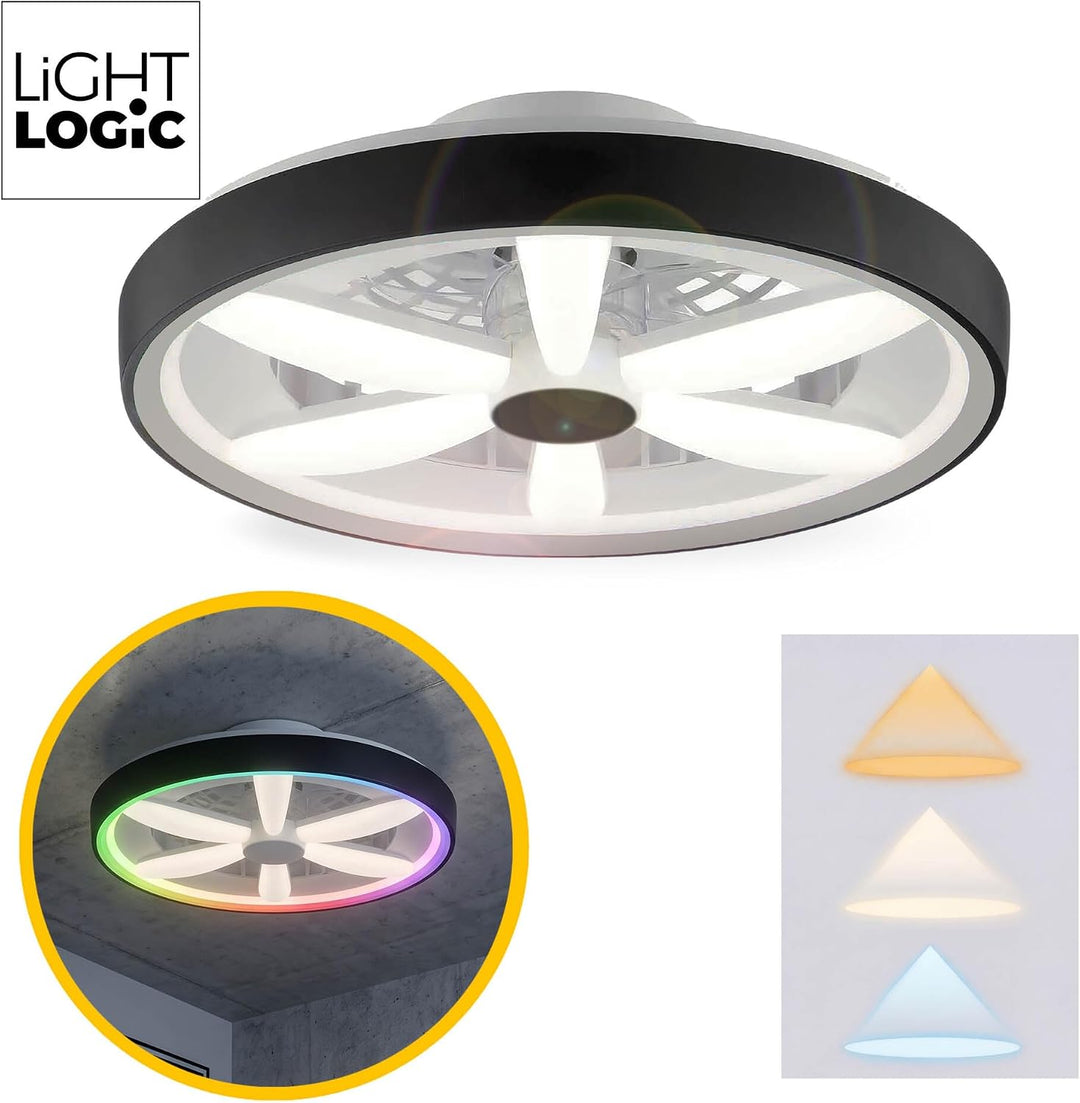 Deckenventilator mit Beleuchtung 48W - Ø 48cm, dimmbare LED Deckenleuchte mit Ventilator, RGB, warm-