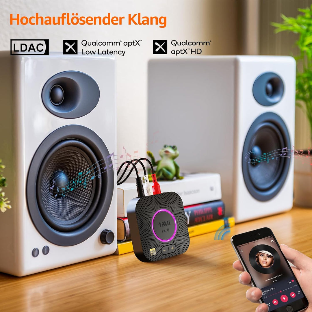 1Mii B06S+ Bluetooth 5.2 Empfänger, HiFi Audio Adapter mit LDAC, Lautstärkeregelung, aptX HD &amp; Low L