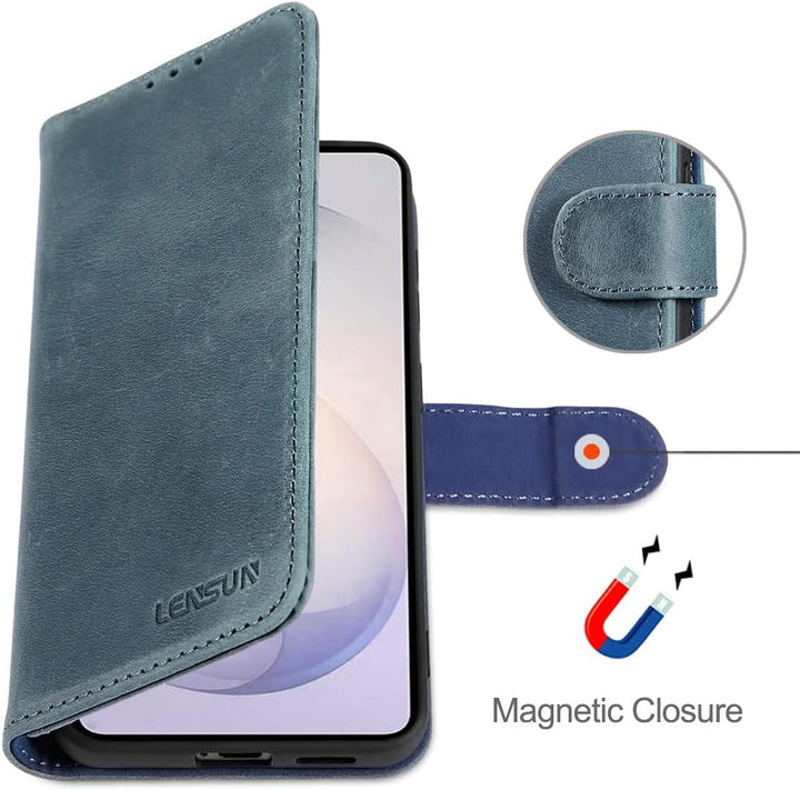 LENSUN Lederhülle für Samsung Galaxy S26 5G, Echtleder Handyhülle [Brieftasche][Bookstyle Schutzhüll