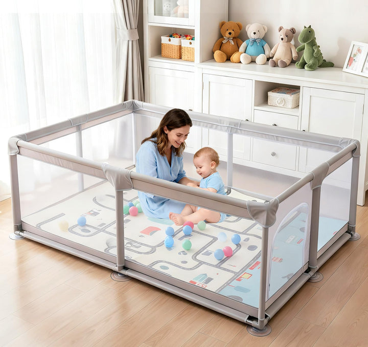 Grosser Laufstall Baby 180 x 200 x 66cm,Laufgitter Baby XXL mit Matratze, Rutschfestem Oxford Bottom
