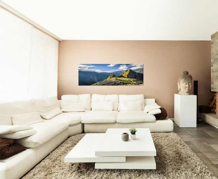Paul Sinus Art Panoramabild auf Leinwand und Keilrahmen 120x40cm Peru Machu Picchi Felsen Landschaft