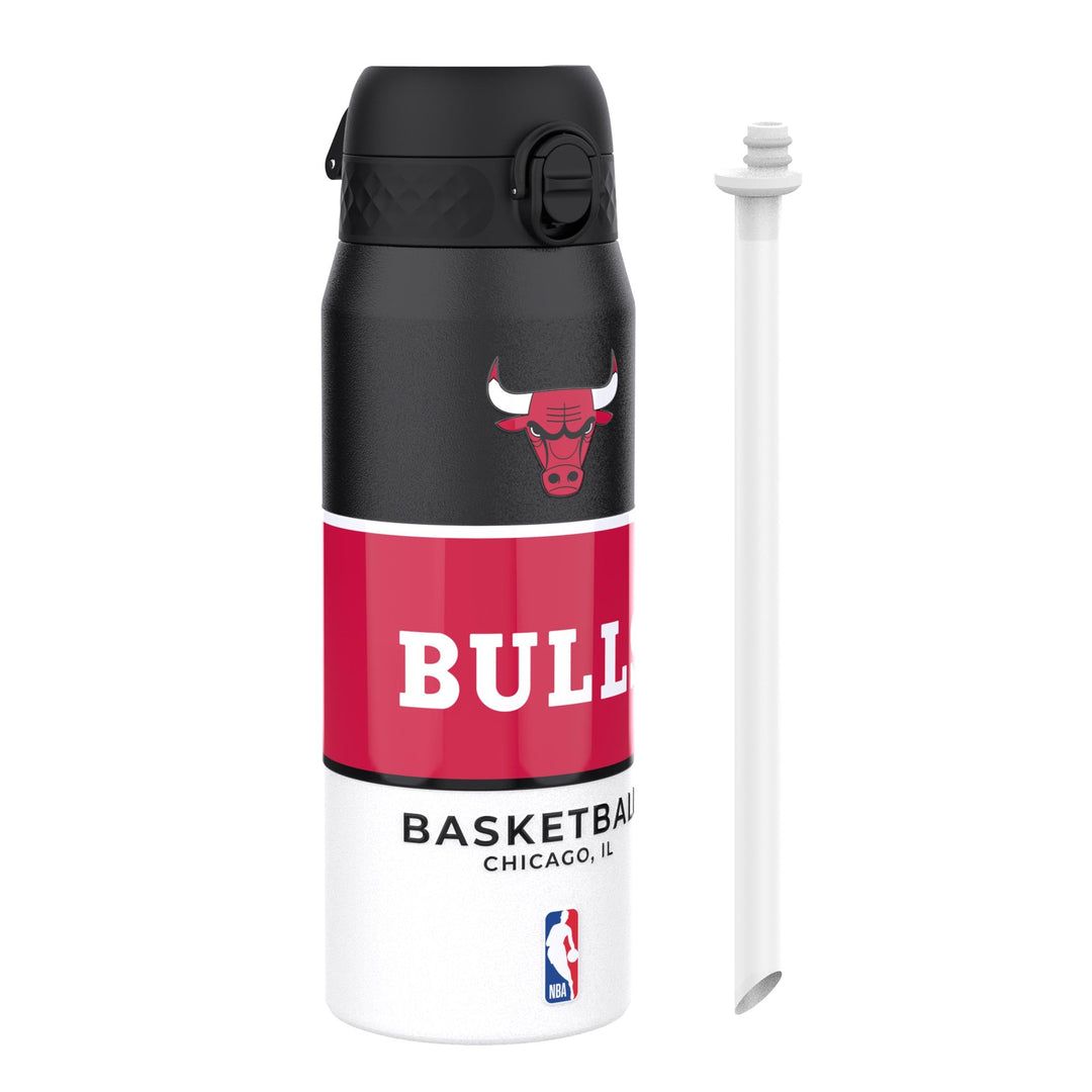 ion8 NBA Chicago Bulls Trinkflasche Mit Herausnehmbarem Strohhalm, 750ml/24oz, Auslaufsichere Isolie