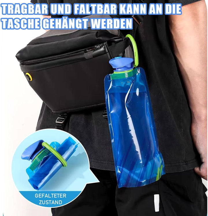 Faltbare Trinkflasche,700ML Flexible Zusammenklappbare Wasserflaschen, Wiederverwendbare Wasser-Flas