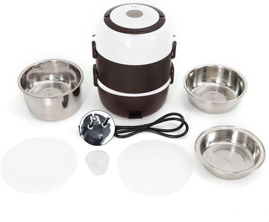 Elektrisch Lunchbox, Mini Reiskocher Tragbare Heizung Brotdose Steamer Dampfgarer 3 Schicht 2L Edels
