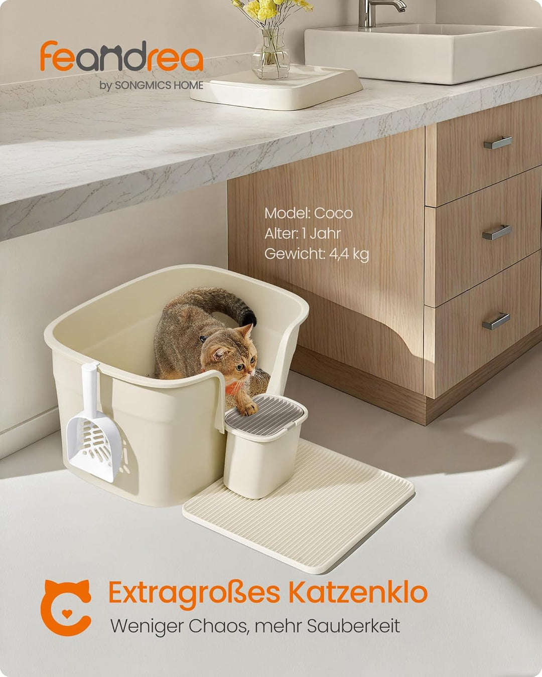 Feandrea Katzenklo, extragrosse Katzentoilette, für Mehrkatzenhaushalte, mit hohen Seitenwänden, Kat