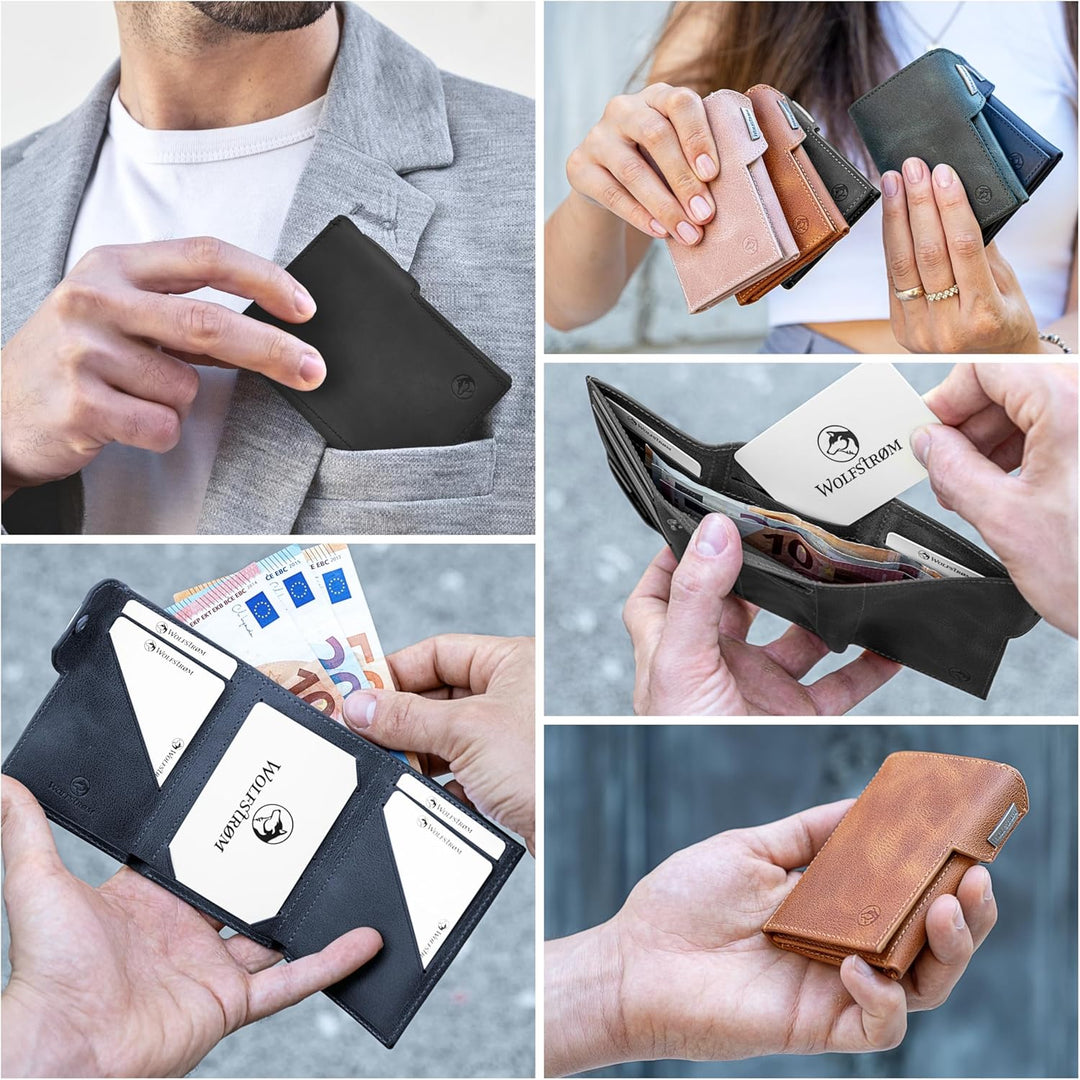Wolfstrøm Slim Wallet 'Svente' I 11 Karten Mini Geldbörse Herren klein mit Münzfach, RFID Blocker I
