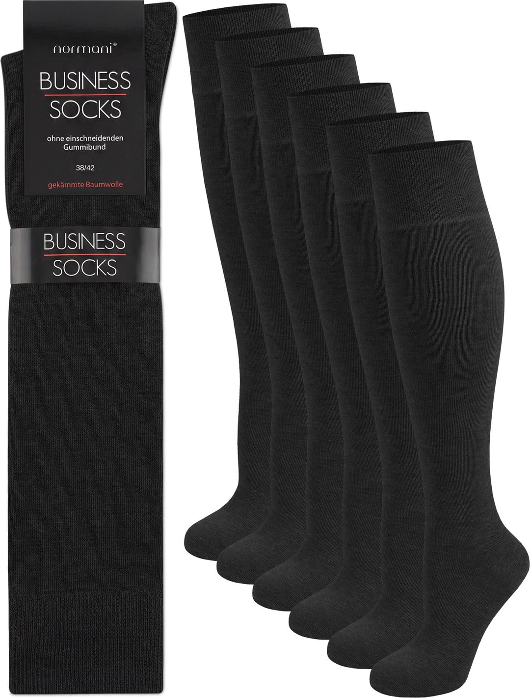 normani 6 Paar Original Business Kniestrümpfe Baumwolle mit Elasthan ohne Gummidruck Farbe Schwarz o