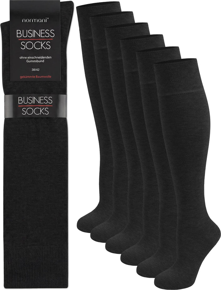 normani 6 Paar Original Business Kniestrümpfe Baumwolle mit Elasthan ohne Gummidruck Farbe Schwarz o