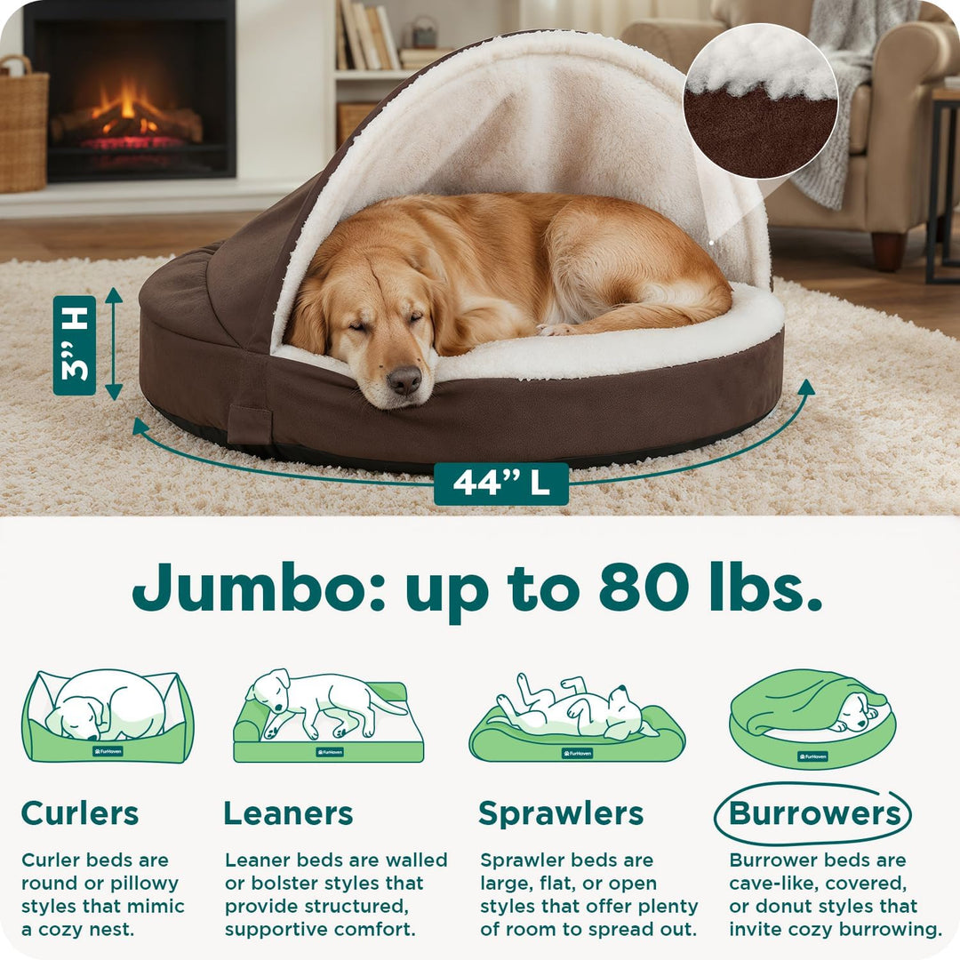Furhaven Orthopädisches Hundebett für grosse Hunde, rund, mit abnehmbarem, waschbarem Bezug, für Hun