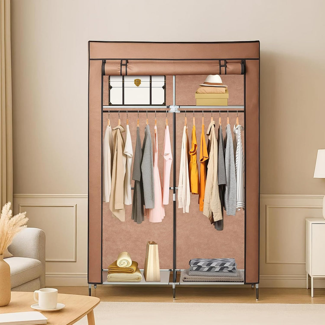 Faltschrank 108x45x170 cm Stoffkleiderschrank mit Reissverschluss und Kleiderstange, Seitentasche &