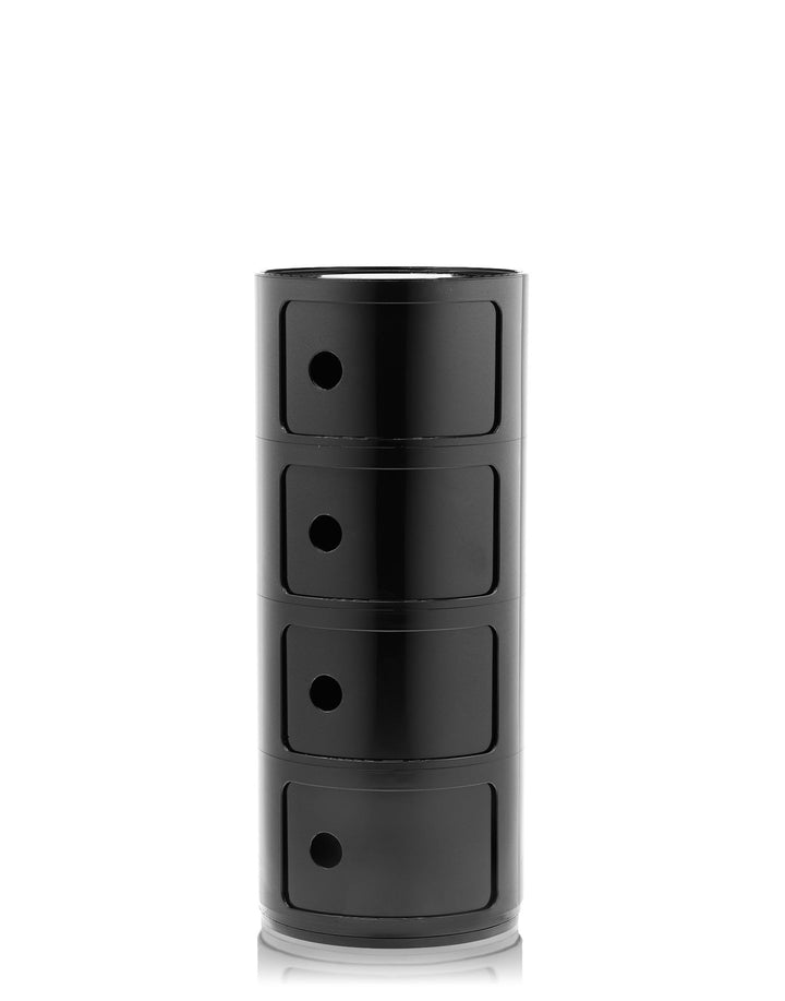 Kartell Componibili, 4 Elements, Schwarz, Runde Basis 4-fächer Schwarz, 4-fächer Schwarz