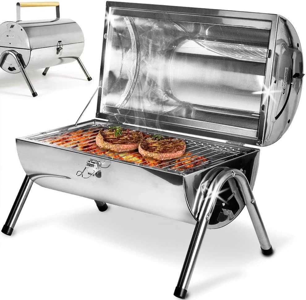 RESCH 502598 mobiler Holzkohle Grill klappbar, Edelstahl Tischgrill tragbar, Holzkohlegrill ideal fü