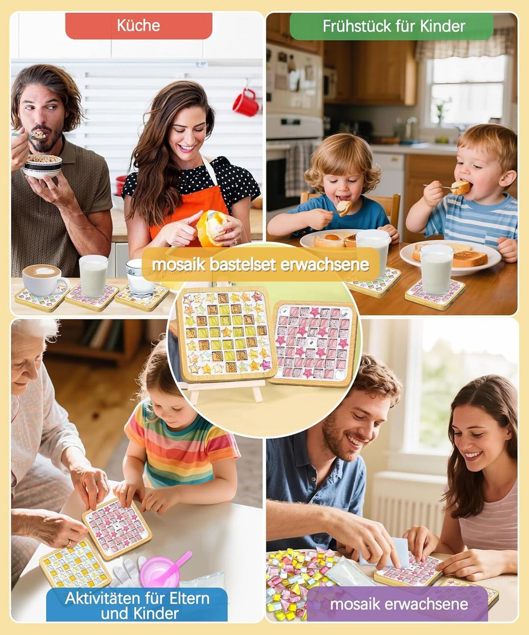 Finsink Mosaik bastelset kinder 16pcs mosaik untersetzer bastelset diy holz untersetzer Set Mosaikst