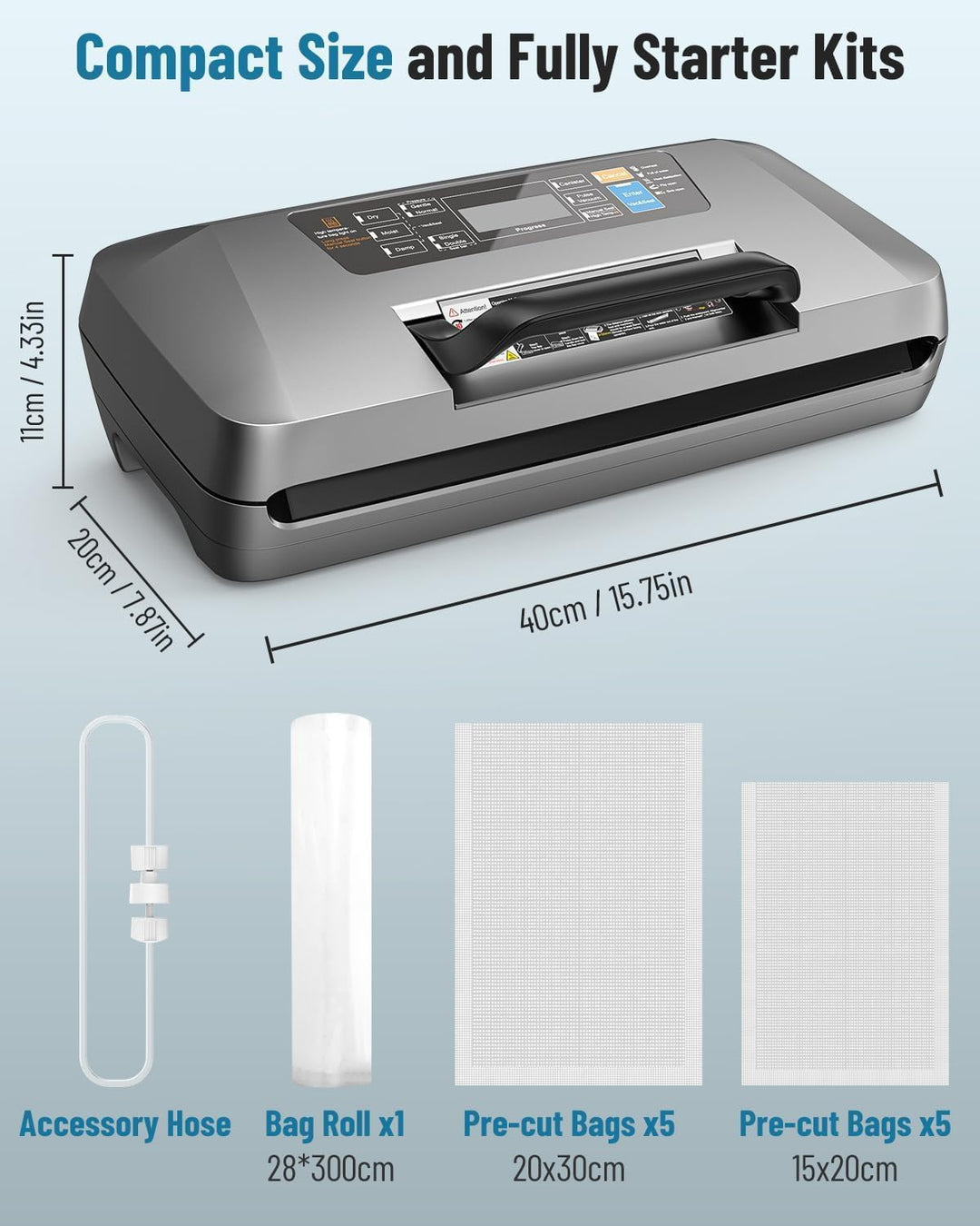 Vakuumiergerät Profi, 95kPa 12-in-1 Vakuumierer für Lebensmittel, Unterstützung non-stop Vakuumierve