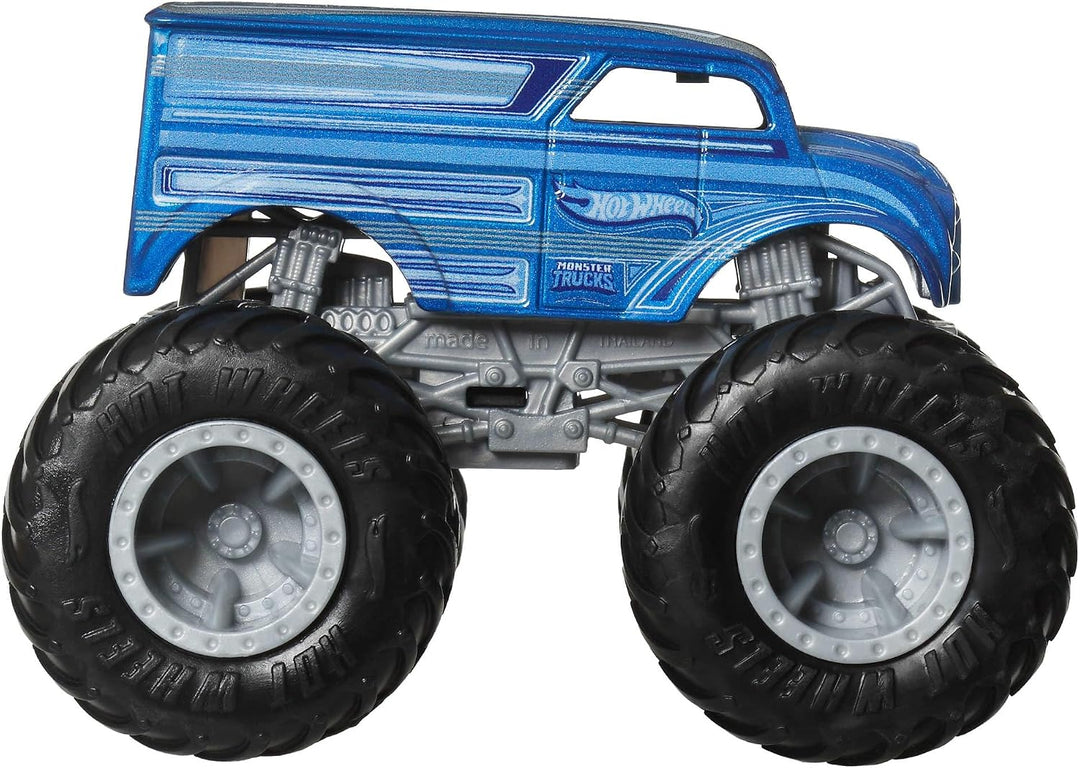 Hot Wheels Monster Trucks 4er-Pack, Set aus 4 Spielzeugfahrzeugen im Massstab 1:64 mit riesigen Räde