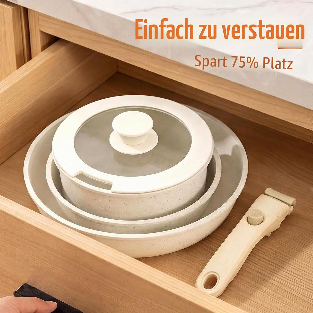 5-Teilig Topfsets &amp; Pfannenset mit abnehmbarem Griff, Keramik Antihaft Kochgeschirr Set Induktion, S