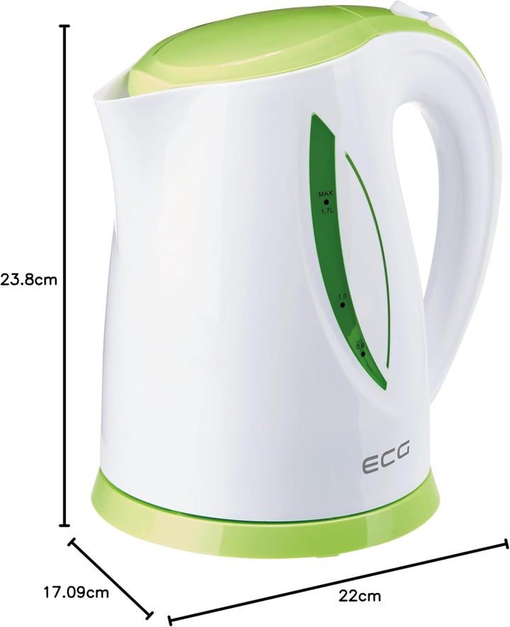 ECG RK 1758 Green, Wasserkocher, 1,7 Liter, Grün-weiss, Plastik, 1.7 liters