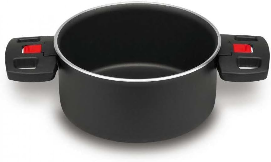 BALLARINI Click + Cook Kochtopf, Antihaftbeschichtet, 24 cm, Mit klappbaren Kunststoff-Griffen, Schw