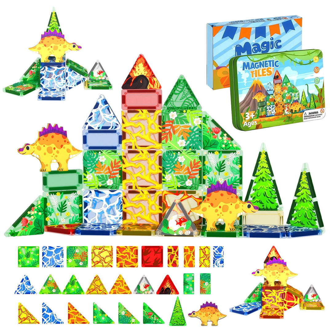 Magnetische Bausteine Kinder Verstaubare, Dinosaurier Magna Tiles, Dschungel Magnet Spielzeug, Mini