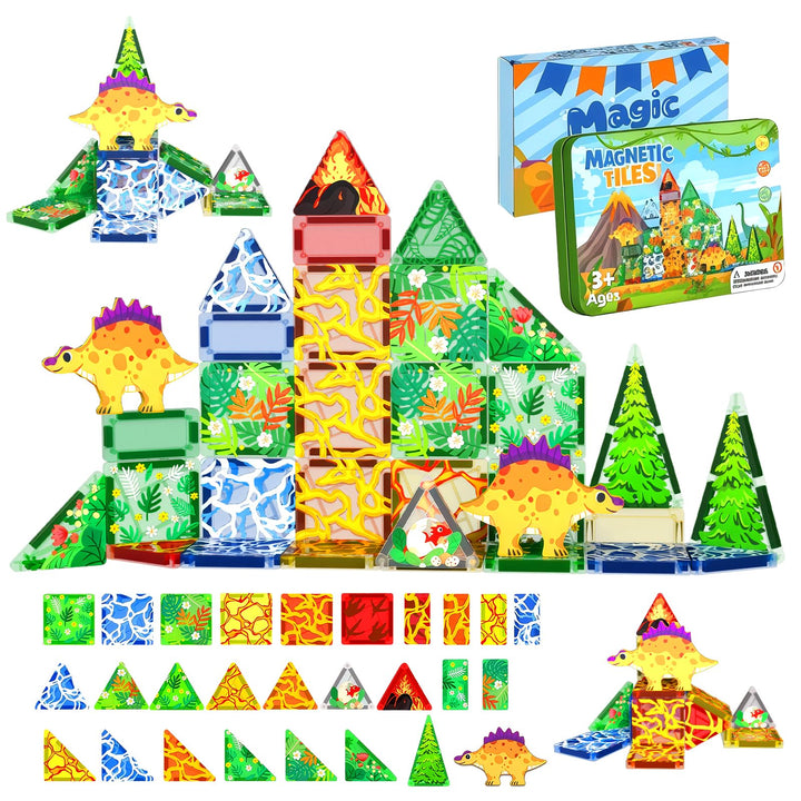 Magnetische Bausteine Kinder Verstaubare, Dinosaurier Magna Tiles, Dschungel Magnet Spielzeug, Mini