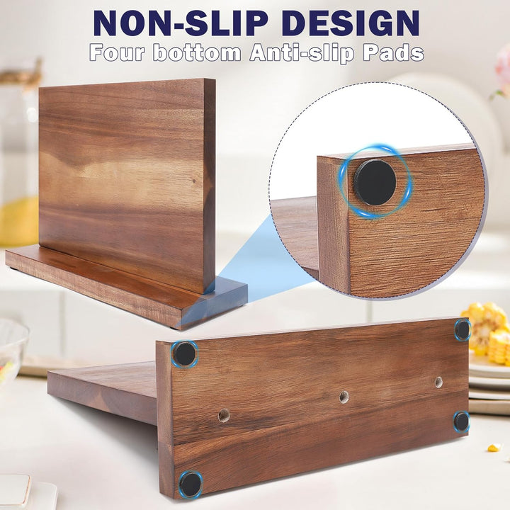Gugxiom Double Sided Messerblock Magnetisch, Acacia Wood Magnetic Knife Holder, Magnetic Knife Block
