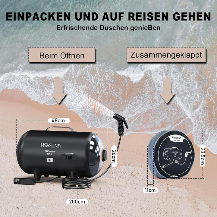 Camping Dusch Outdoor,20L Camping Duschtasche,grosser Wasserdurchfluss,Handbrause,Solardusche,PVC-Du