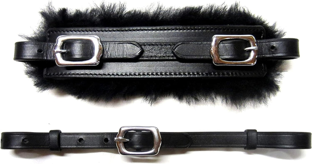 PS Pferdeartikel Mit Schaffell gepolsterter Nasenriemen Plus Kinnriemen im Set Braun mit silbernem B