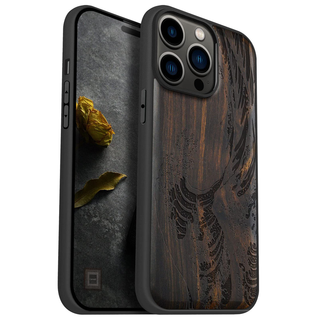 Carveit Handyhülle für iPhone 14 Pro Max Cover Kompatibel mit Magsafe [Holz und TPU Silikon Hybrid h