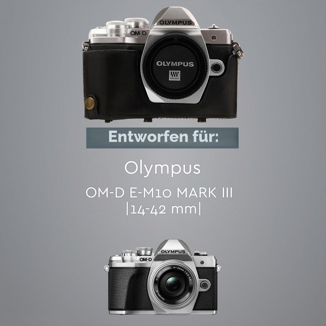MegaGear Olympus OM-D E-M10 Mark III (14-42mm) Ever Ready Leder Kamera-Case mit Trageriemen und Batt