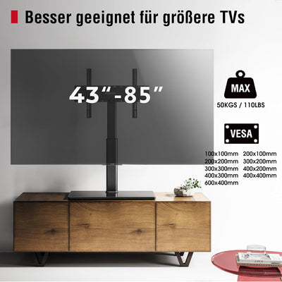 AOKCOS TV Standfuss TV Ständer Höhe 1130mm für 43-75 85 Zoll Fernseher, Neigbar Schwenkbar Höhenvers