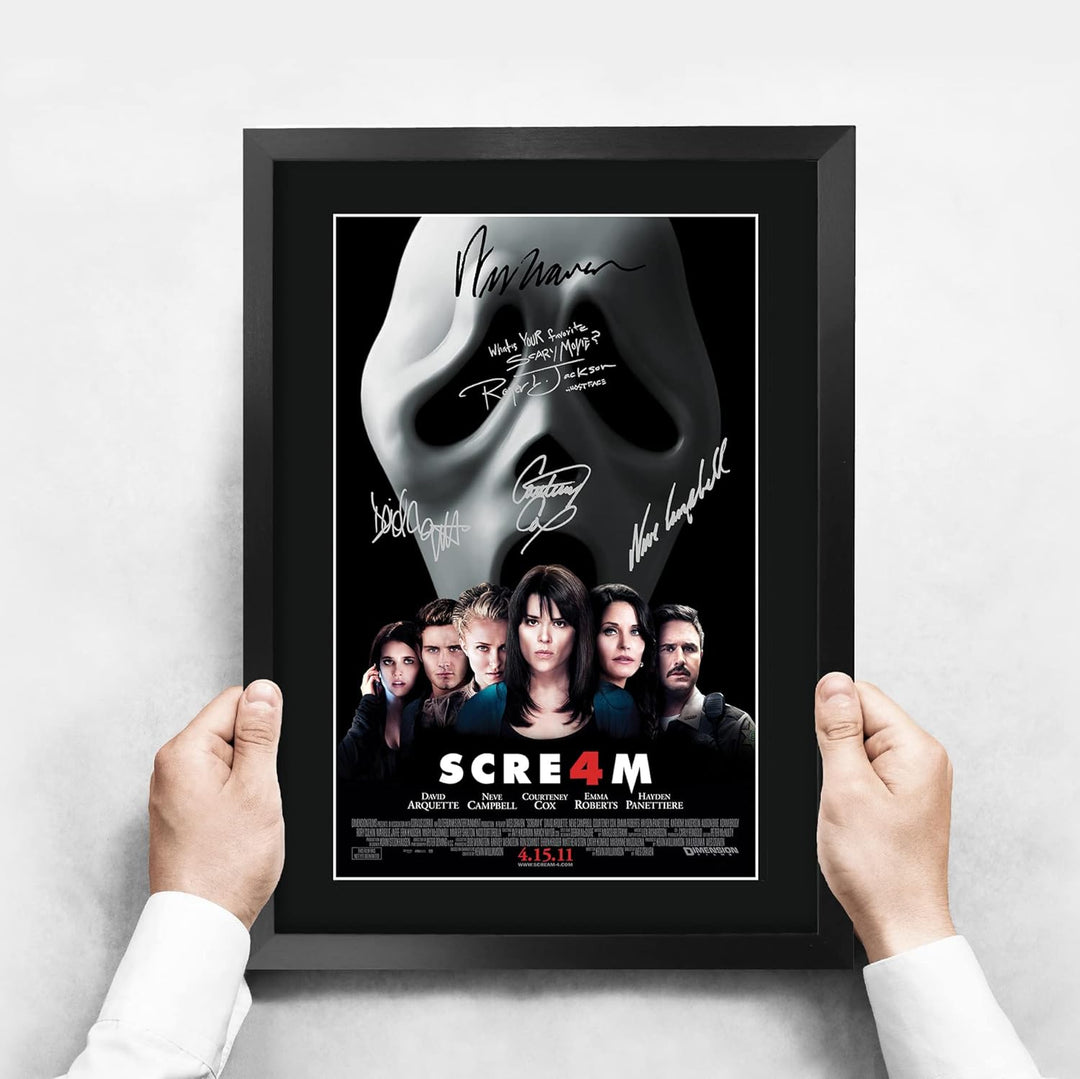 HWC Trading FR A3 Scream 4 Gifts Poster, signiertes Autogramm-Bild für Film-Erinnerungsstücke, gerah