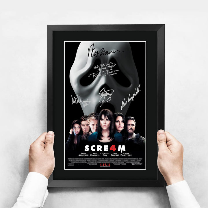 HWC Trading FR A3 Scream 4 Gifts Poster, signiertes Autogramm-Bild für Film-Erinnerungsstücke, gerah