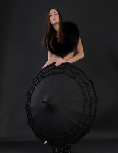 VON LILIENFELD Regenschirm Hochzeitsschirm Sonnenschirm Stabil Stockschirm Pagode Rüschen Sarah schw