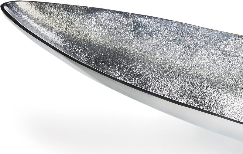 Kobolo Dekoschale Dekoteller Schiffchenform schmal - aus Metall - Silber - 80cm