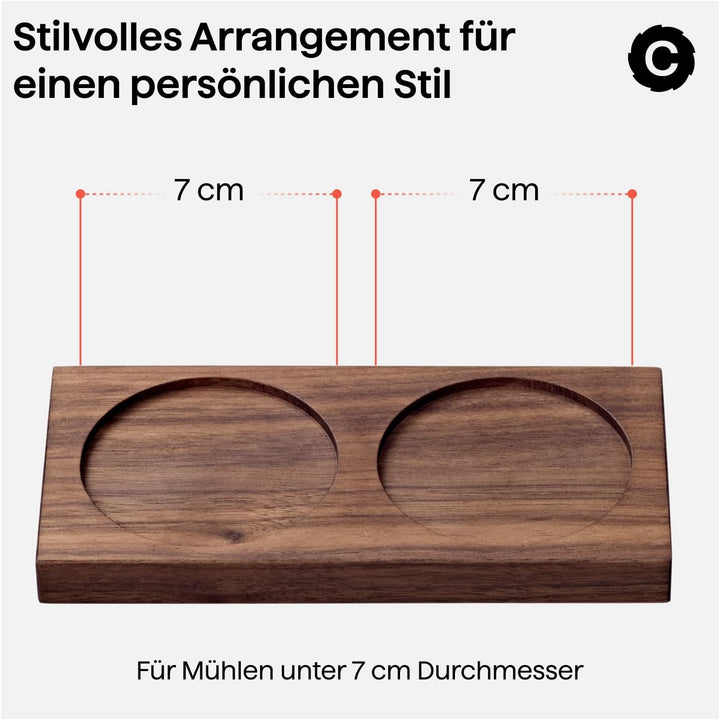Crushgrind Mühlen-Tablett 2er - Mühlenuntersetzer Holz | Gewürzaufbewahrung und Küchen Organizer für