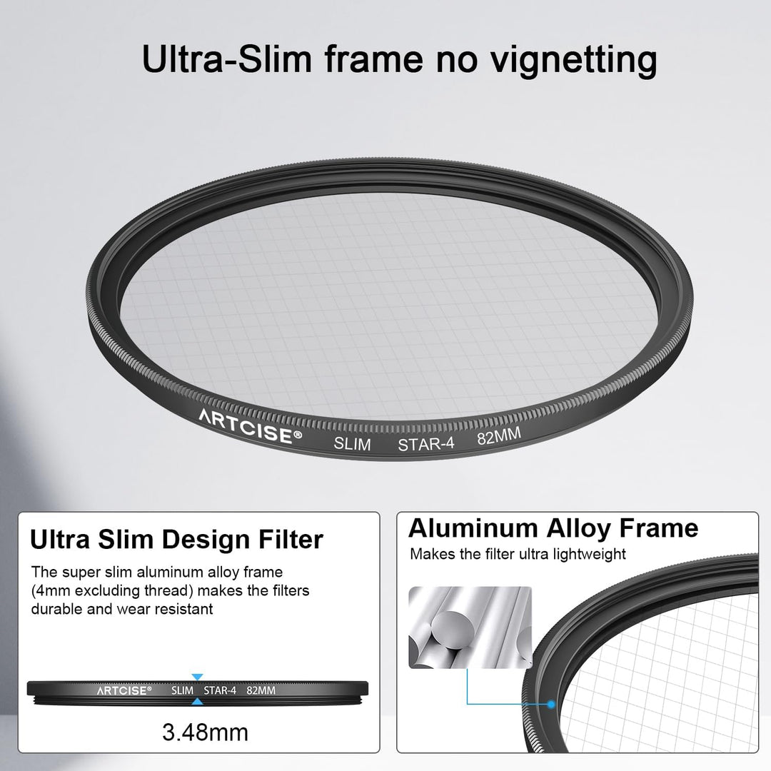 ARTCISE 62 mm Sternfilter-Set, 4 Punkte, 6 Punkte, 8 Punkte, Kreuzstern-Spezialeffekte, optische Gla