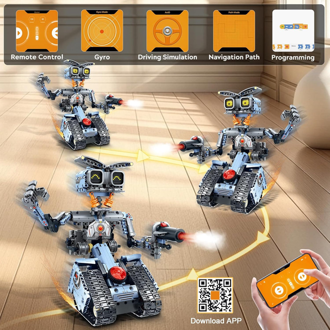 Technik Roboter Bausatz für Kinder mit LED Augen, 5-in-1 App Fernbedienung Roboticset Baustein RC Bu