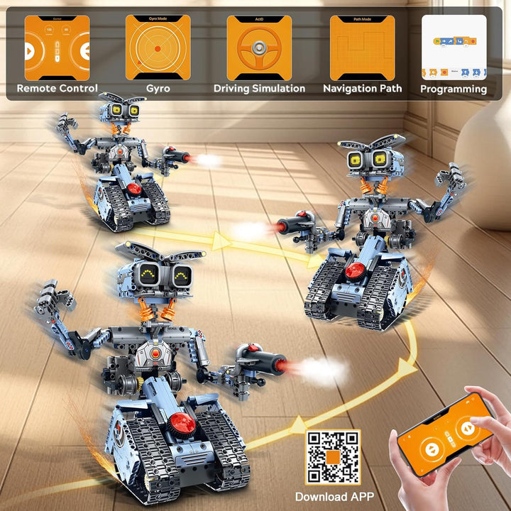 Technik Roboter Bausatz für Kinder mit LED Augen, 5-in-1 App Fernbedienung Roboticset Baustein RC Bu