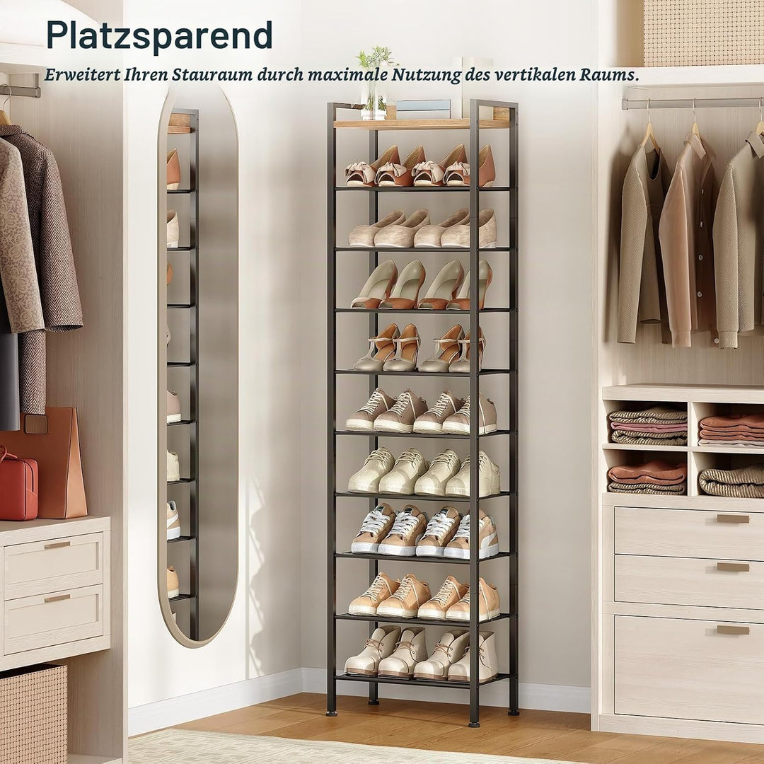 HOOBRO Schuhregal mit 10 Ablagen, schmale Schuhablage, Schuhschrank, Schuhorganizer mit herausnehmba