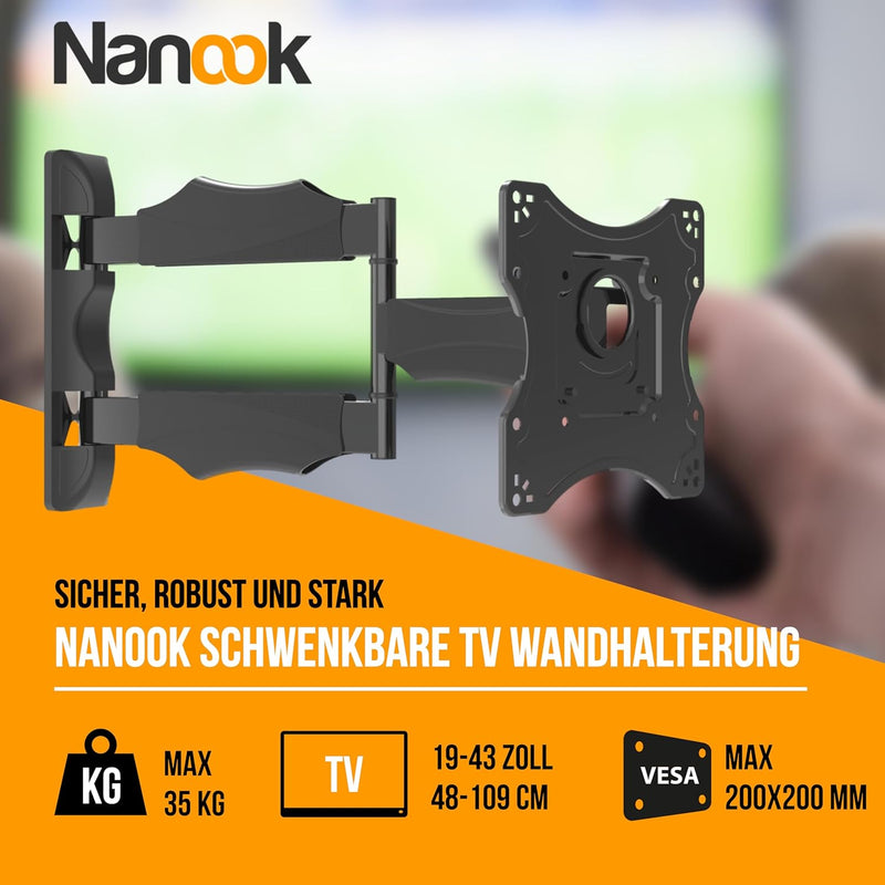 NANOOK TURN S Schwenkbare TV wandhalterung für 19-43 Zoll Fernseher | Neigbar | Wandhalter für LCD,