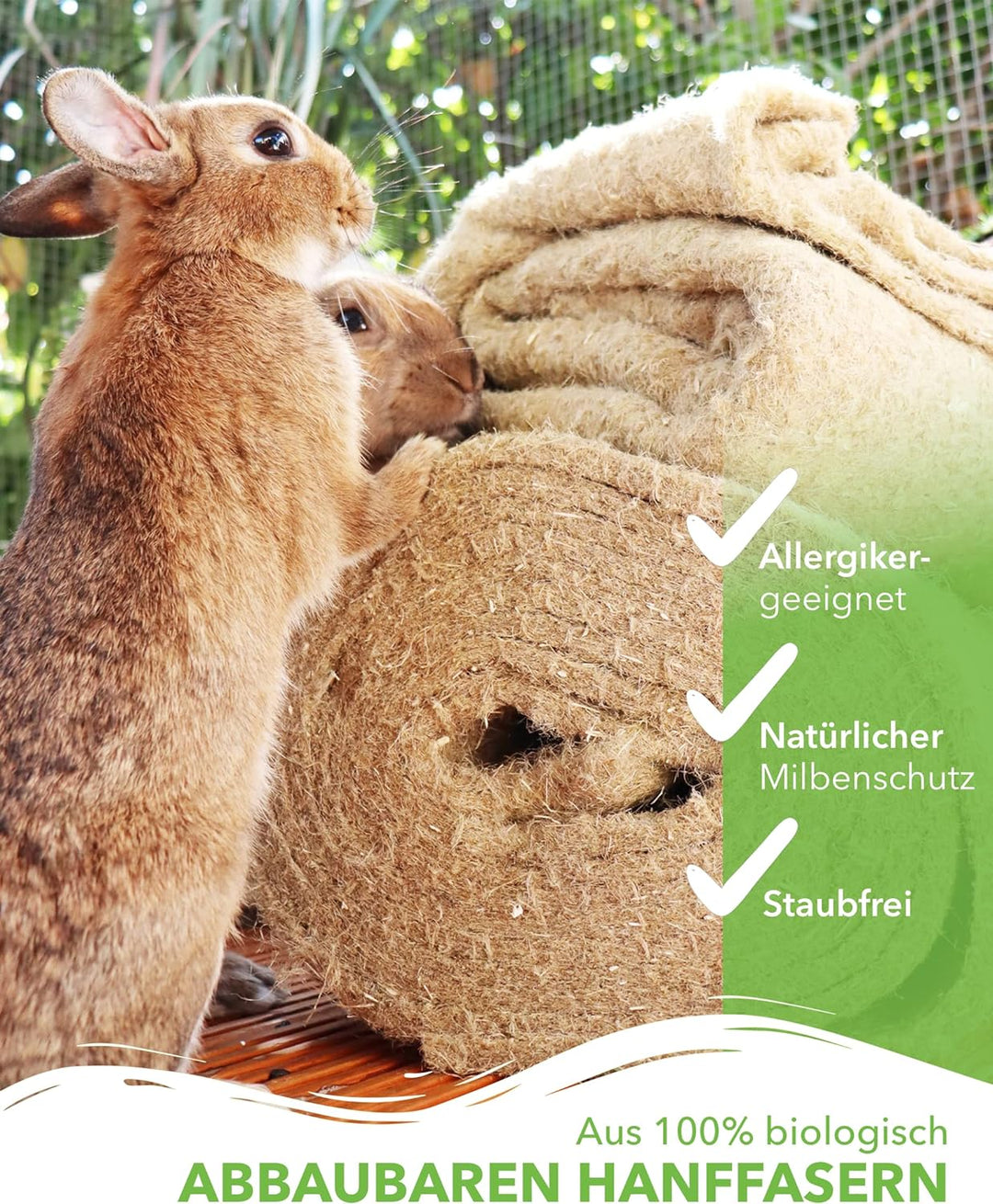 Nagerteppich aus 100% Hanf auf Rolle mit 5m Länge, 40cm Breite, 5mm dick, Hanfteppich für alle Arten