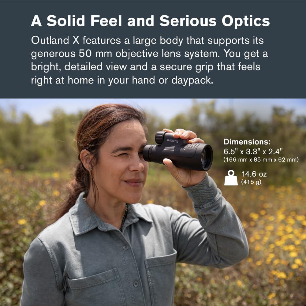 Celestron 72370 Outland X 10x50 Waterproof Monocular with Smartphone Adapter, Bluetooth Remote, Eyep