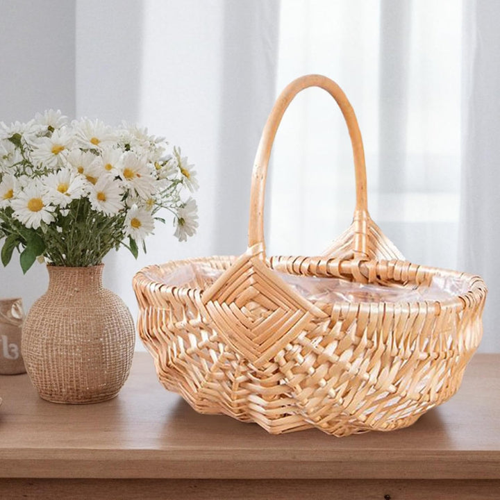 Picknickkorb aus Weide mit Griff, leer, für Blumen | grosser Behälter für Versammlungen, Schulverans
