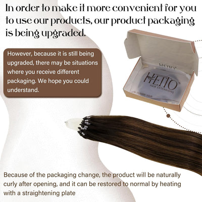 Hetto Echthaar Microring Extensions Balayage Microring Echthaar Extensions Dunkelstes Braun bis Hell
