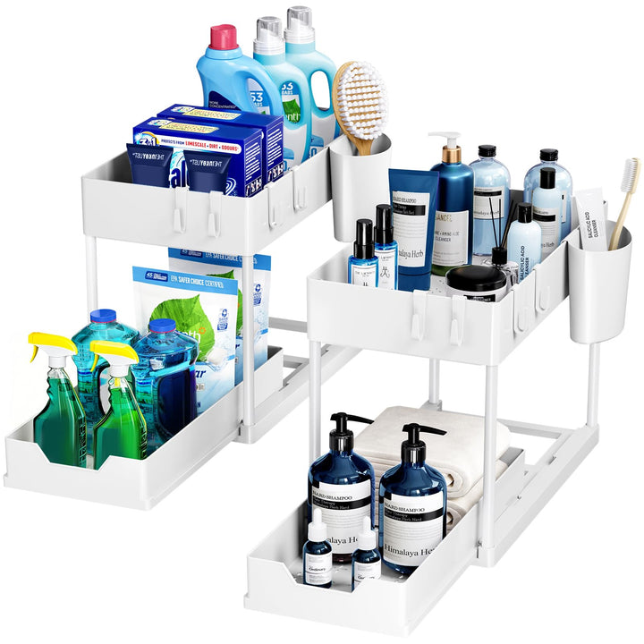 Puricon 2 Set Unter Waschbecken Regal, 2 Etagen Standregal Küche Arbeitsplatte Regal Organizer, Mehr