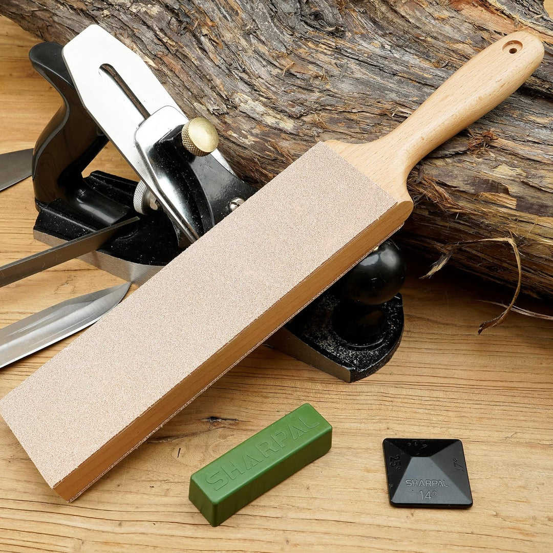 SHARPAL 205H Doppelseitiger Leder-Streichriemen (330 x 60 mm) Kit mit 53g Polierpaste und Winkelführ