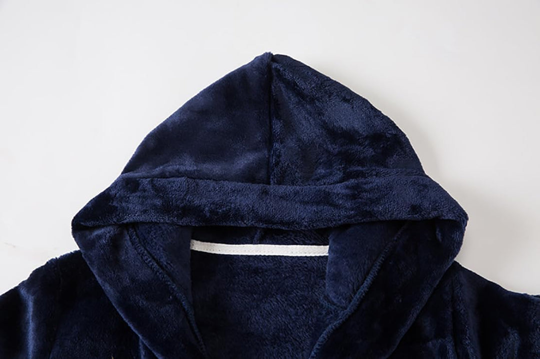 Bademantel für Mädchen, einfarbig, mit Kapuze, Flanell-Fleece-Bademantel für Jungen marineblau 9-12