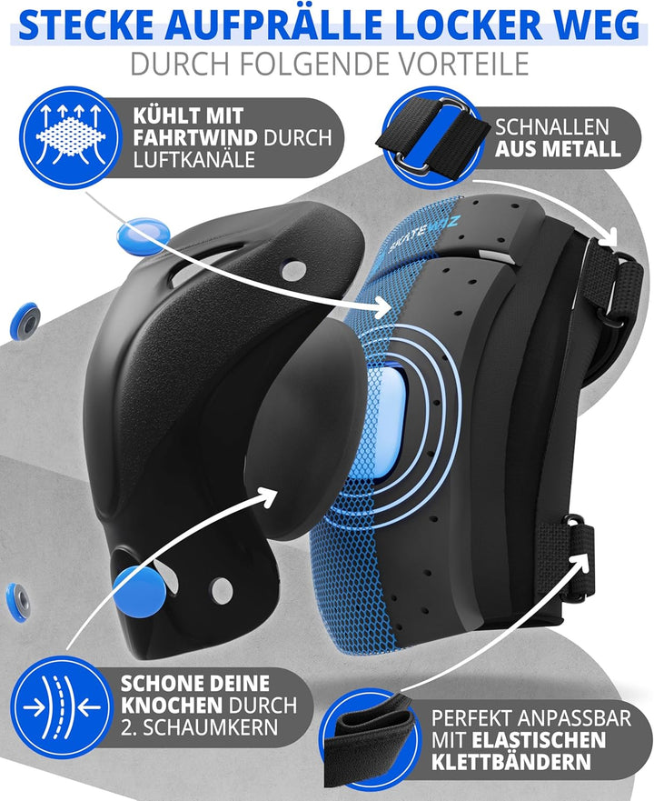 SKATEWIZ Kinder Protektoren Set Schoner - Inliner Knieschoner Kinder – Schützer Set [6er] für Kinder
